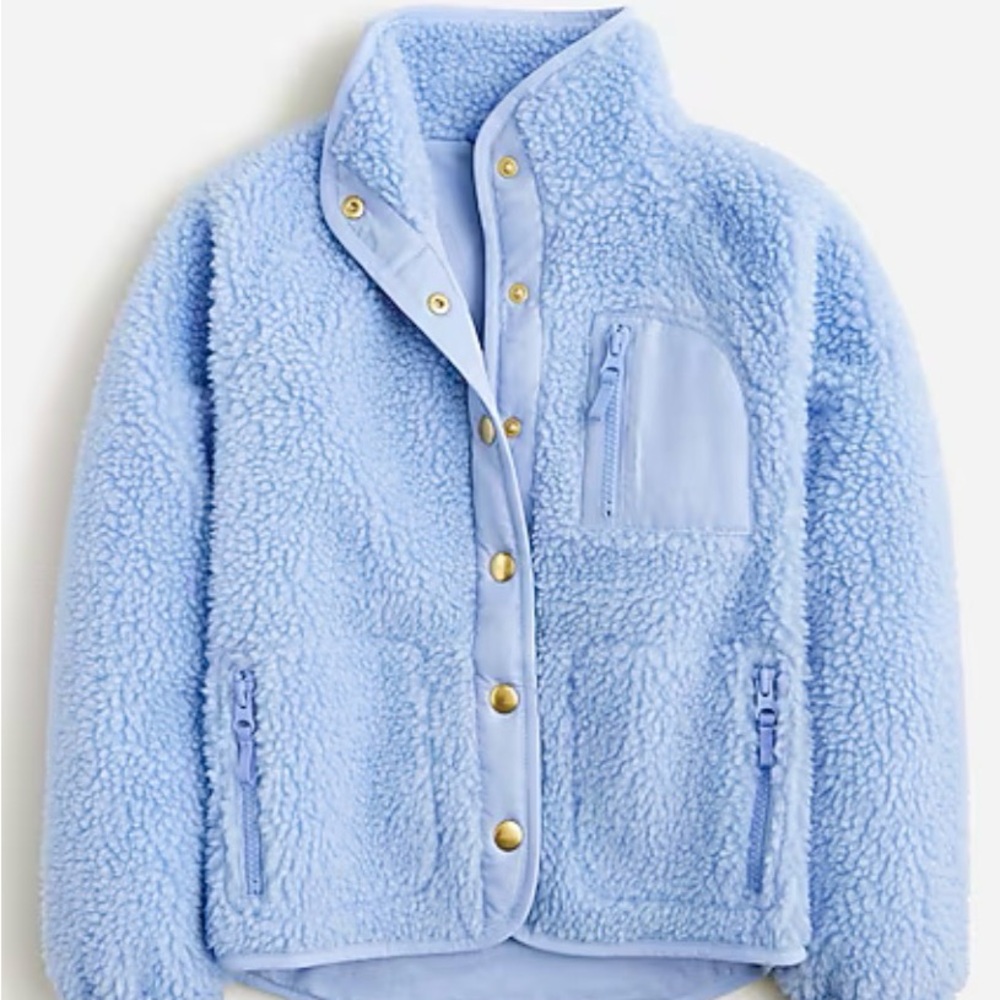 J.Crew Crewcuts Sherpa Fleece Button-Up Jacket in Watercolor Blue, Girls XL